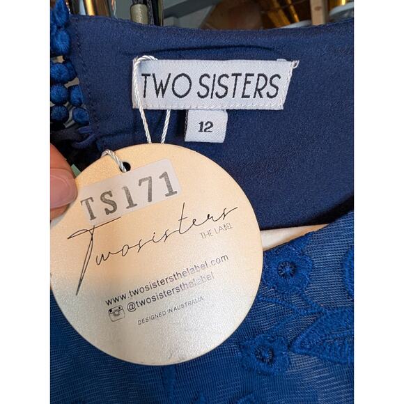 Two Sisters Shay Navy Lace Cutout Open Back Dainty Feminine Mini Dress 12 - Picture 13 of 15